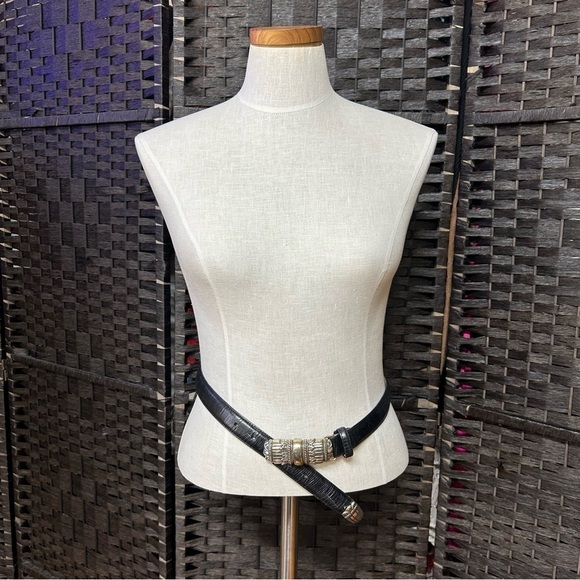Brighton black leather belt with heavy silver buckle and end size medium 38 in